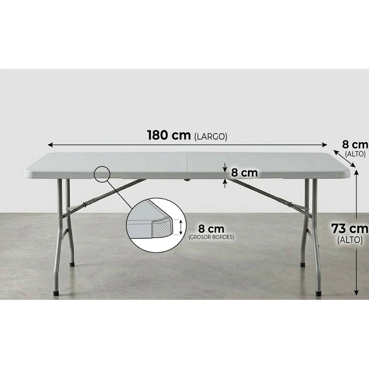 GENERICO - Mesa Plegable Rectangular de Alta Resistencia 180x73 cm