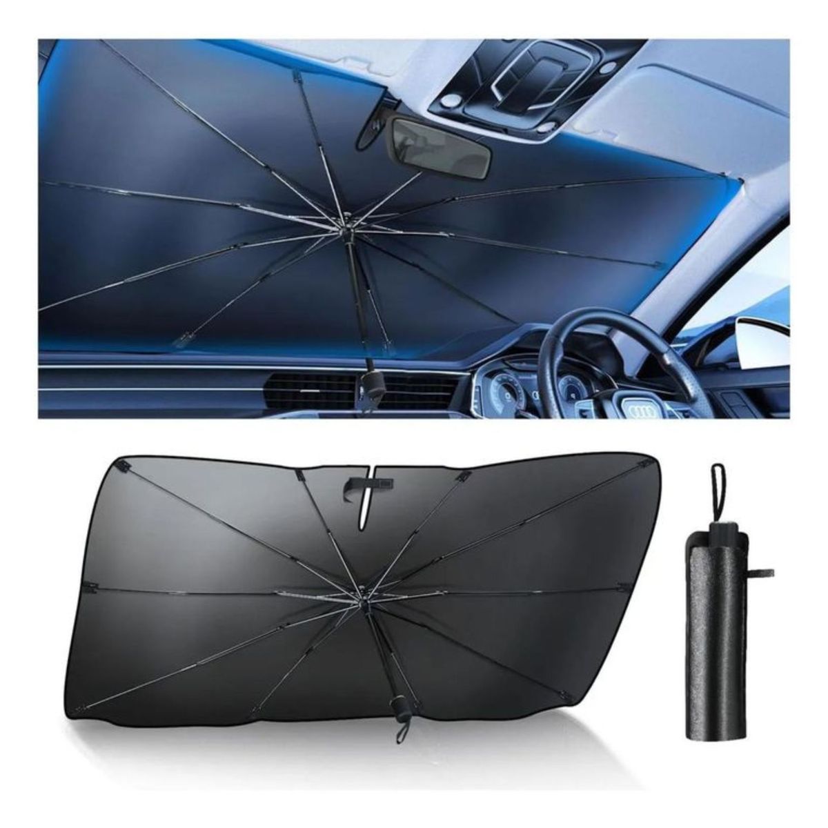 MOVI - Parasol Plegable para Auto Tipo Paraguas con Filtro UV - Protector de Parabrisas