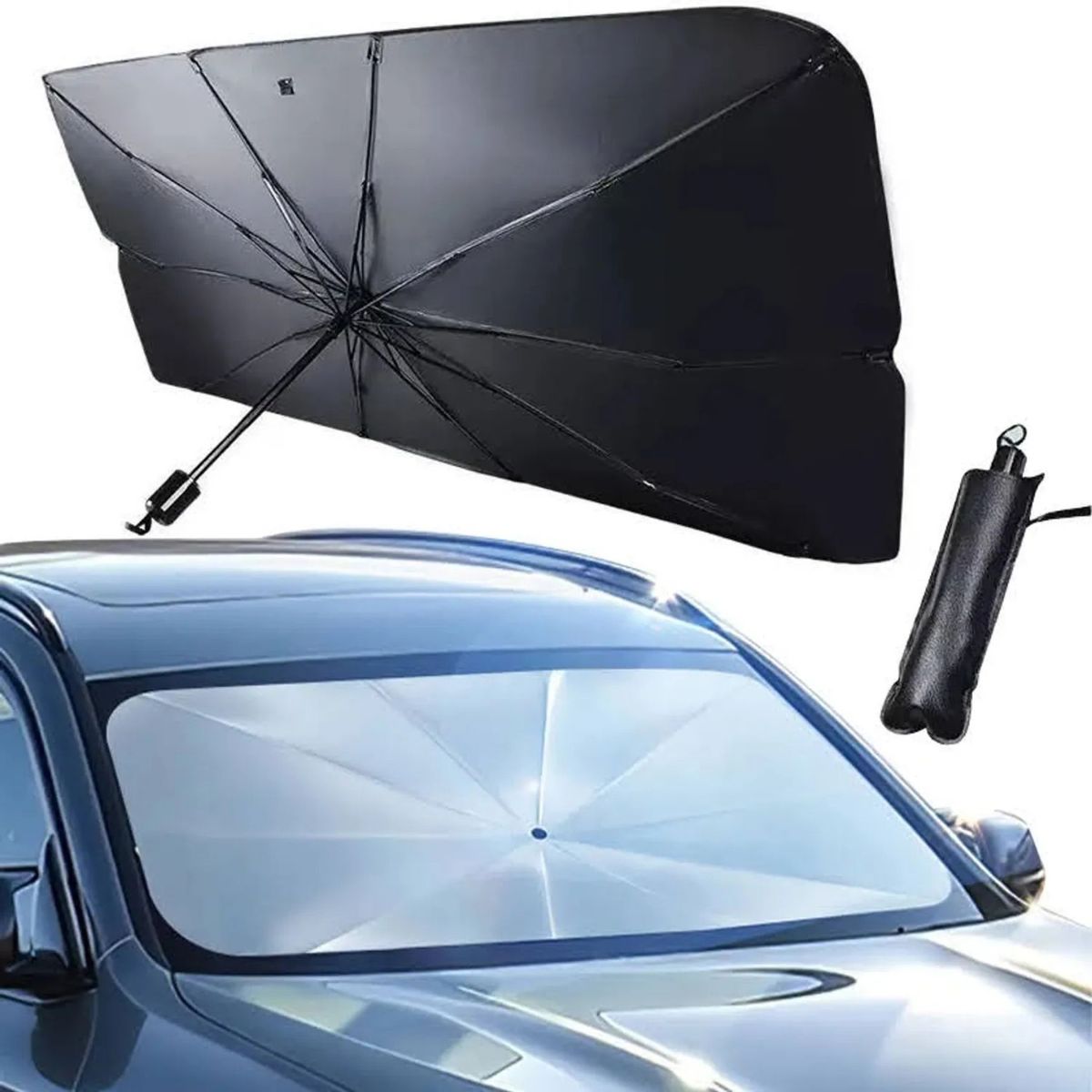 MOVI - Parasol Plegable para Auto Tipo Paraguas con Filtro UV - Protector de Parabrisas