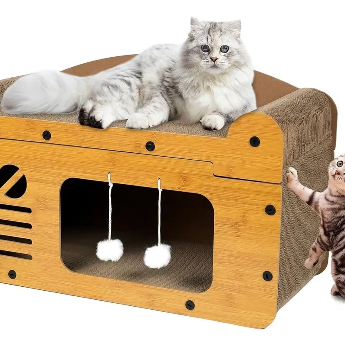 EVERSO - Cama Para Gatos Casa De Madera Cama Gatos Rascador Grande
