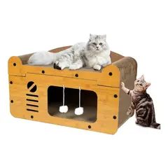 EVERSO - Cama Para Gatos Casa De Madera Cama Gatos Rascador Grande