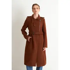 NICOPOLY - Abrigo Solapa y Cinturón Café