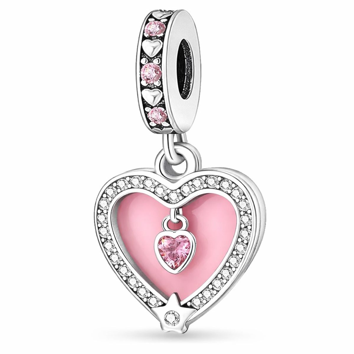 LK LUKSO - Charm Dije Doble Corazón Rosa Pastel Plata Ley 925