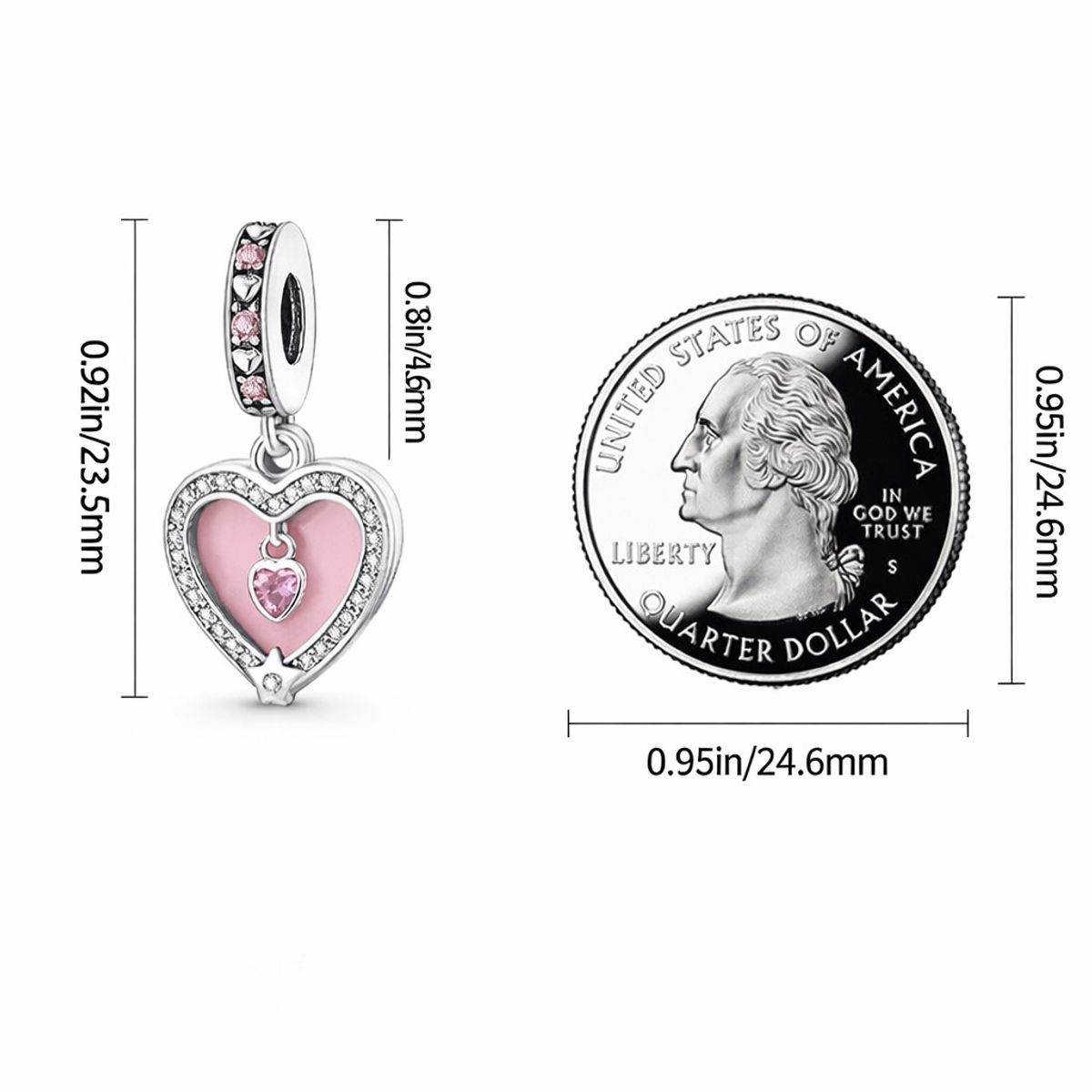 LK LUKSO - Charm Dije Doble Corazón Rosa Pastel Plata Ley 925