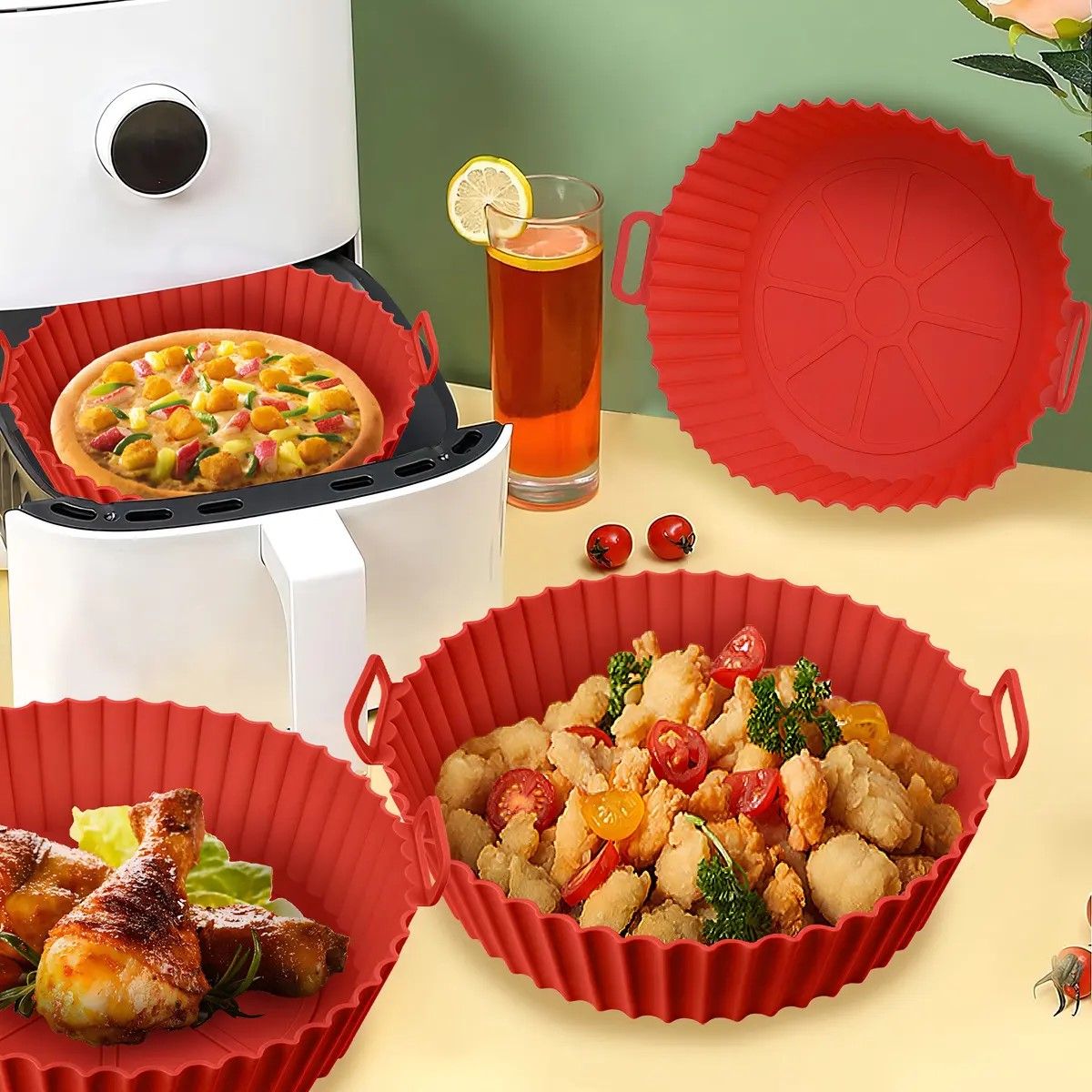 GENERICO - Bandeja Silicona Para Freidora Aire Reutilizable Roja Pack 3 BELUG