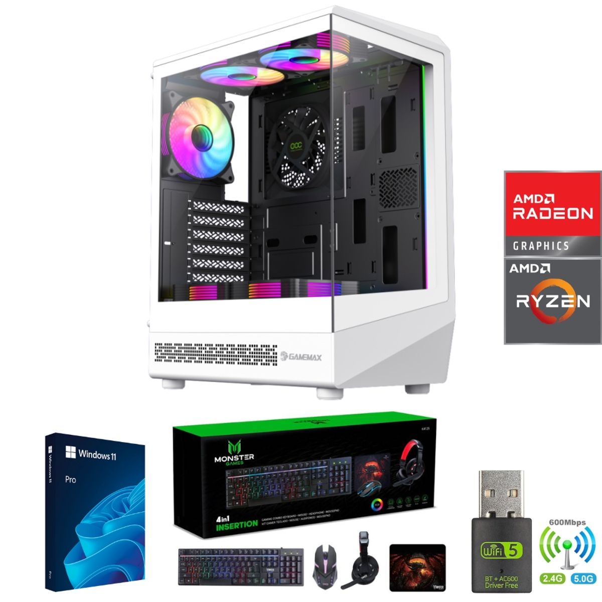 AMD CORP - Pc Gamer AMD Ryzen 5 5500 - 16GB RAM - RX 7600 - 1TB - Wifi - COC-W