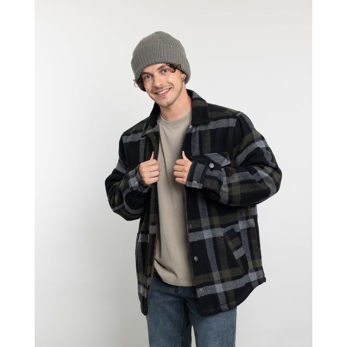 POLEMIC - Chaqueta Campera hombre forrada en Sherpa Leñadora sin gorro Polemic