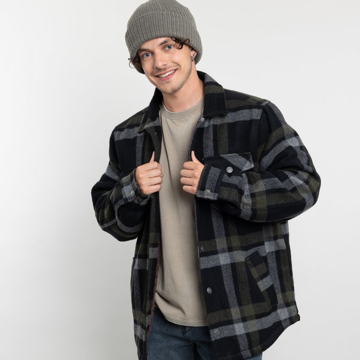 POLEMIC - Chaqueta Campera hombre forrada en Sherpa Leñadora sin gorro Polemic