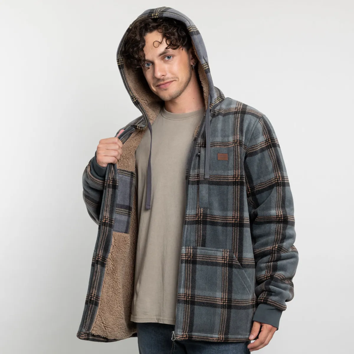 POLEMIC - Chaqueta Campera hombre forrada en Sherpa Leñadora con gorro Polemic