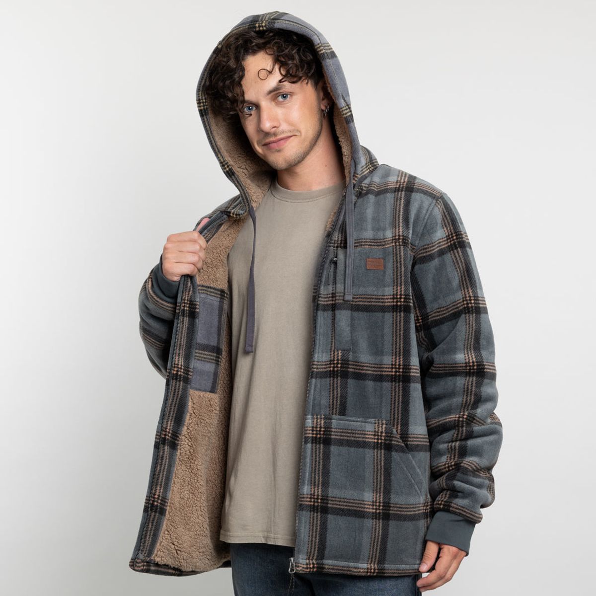 POLEMIC - Chaqueta Campera hombre forrada en Sherpa Leñadora con gorro Polemic