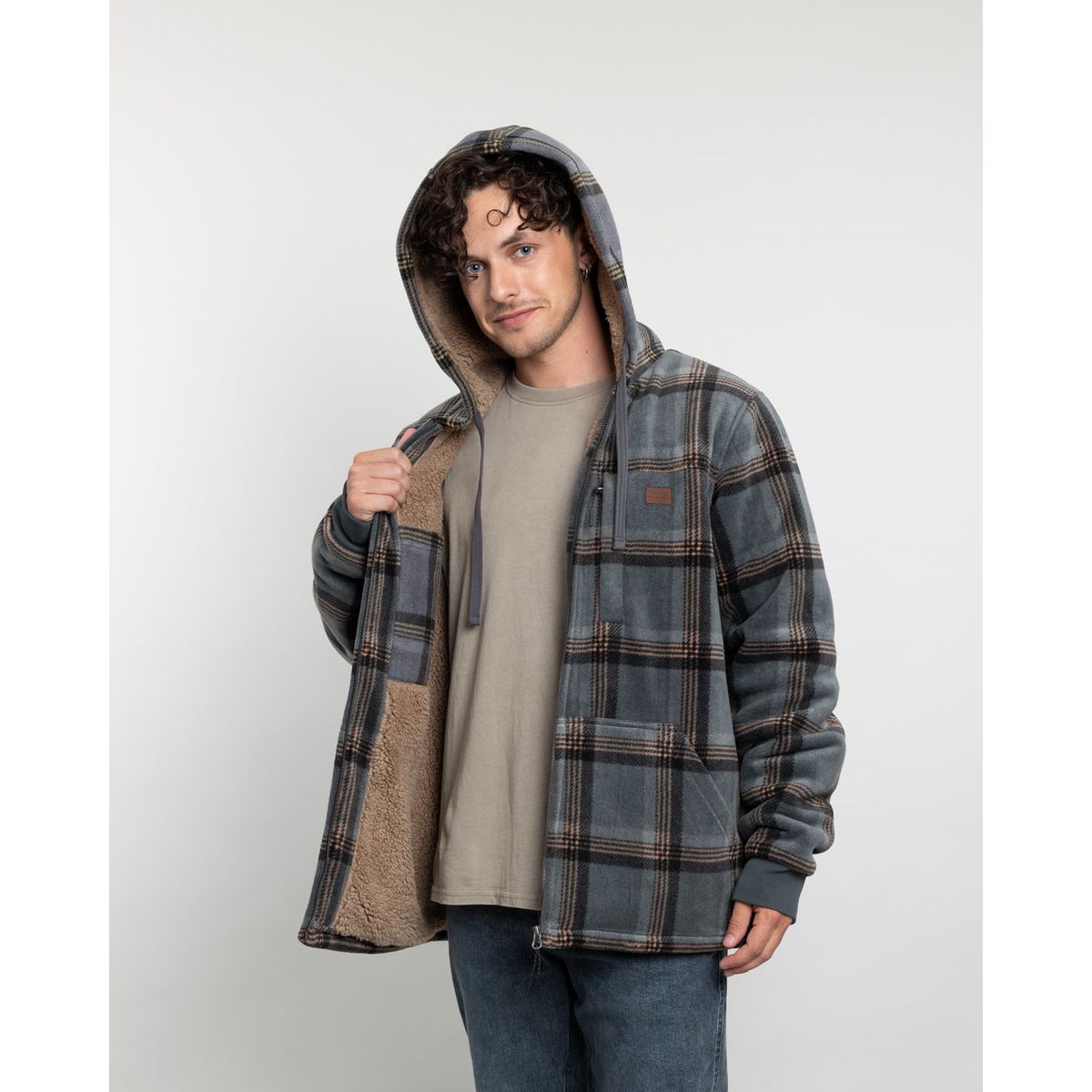 POLEMIC - Chaqueta Campera hombre forrada en Sherpa Leñadora con gorro Polemic