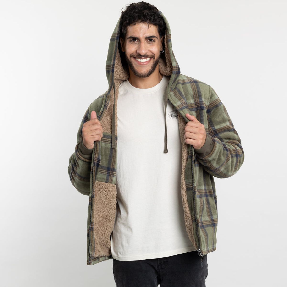 POLEMIC - Chaqueta Campera hombre forrada en Sherpa Leñadora con gorro Polemic
