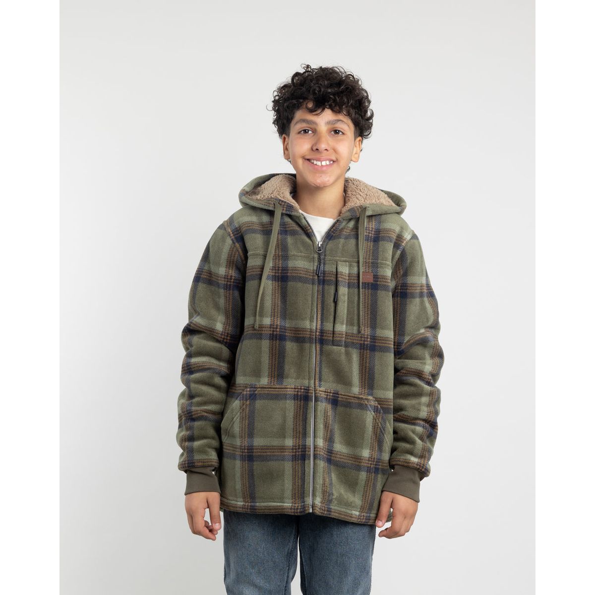 POLEMIC - Chaqueta Campera juvenil forrada en Micropolar Leñadora con gorro Polemic