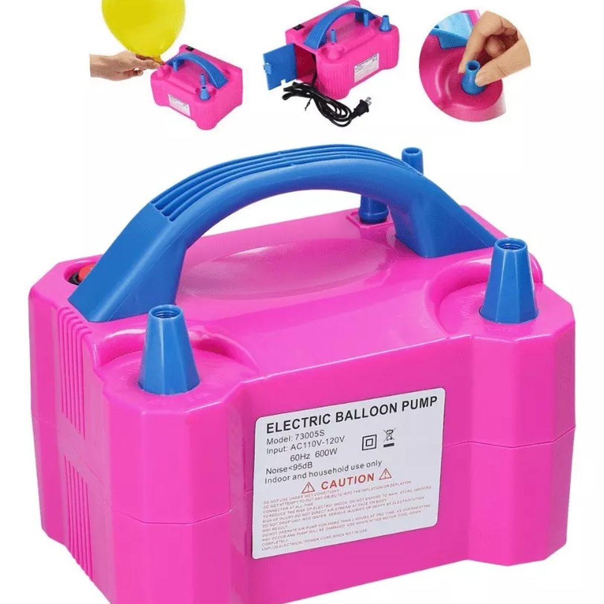 GENERICO - INFLADOR DE GLOBOS PORTATIL DOBLE BOQUILLA