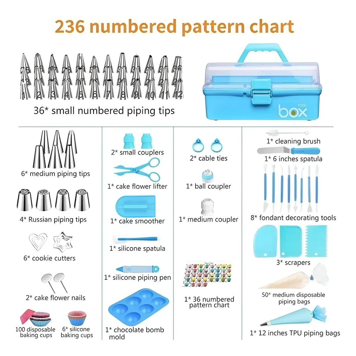 GENERICO - Set De Pasteleria Kit Decoración Para Reposteria 236pcs BELUG
