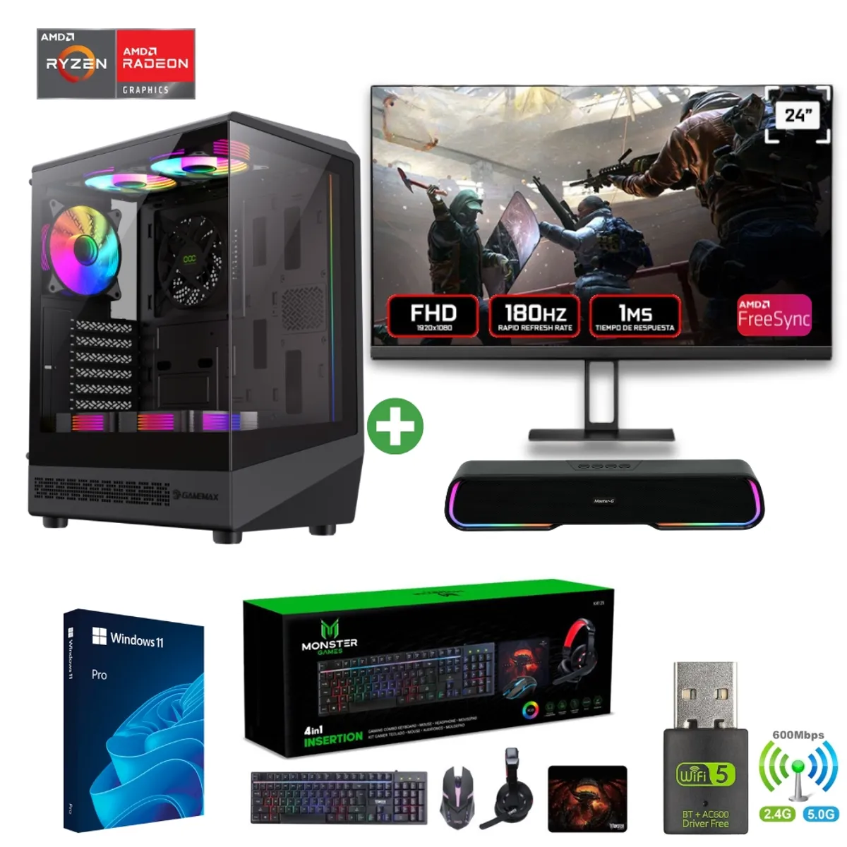 AMD CORP - Pc Gamer AMD Ryzen 5 5500 - 16GB - RX 7600 - 1TB (Parlante + Monitor 24") COC-B