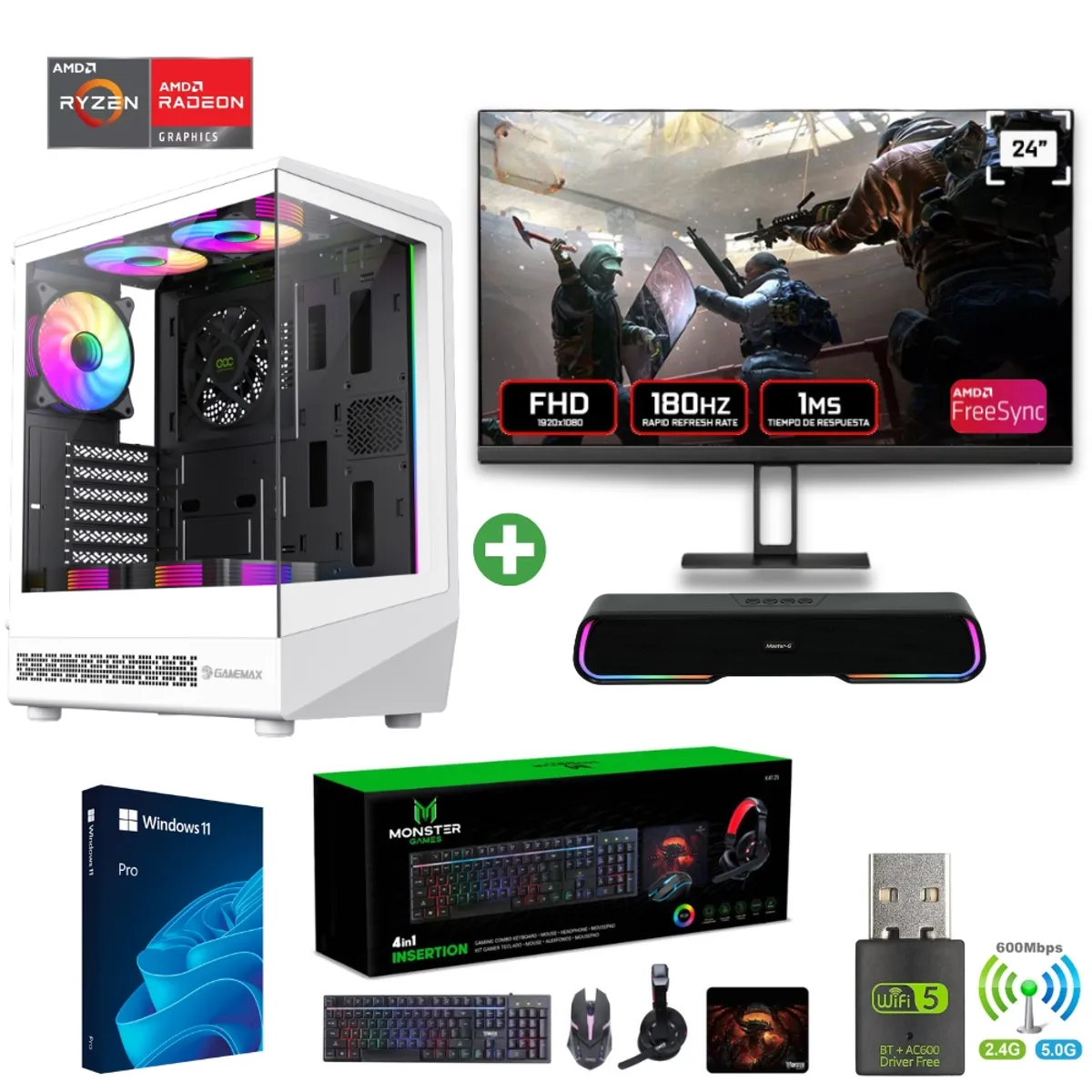 AMD CORP - Pc Gamer AMD Ryzen 5 5500 - 32GB - RX 7600 - 2TB (Parlante + Monitor 24") COC-W