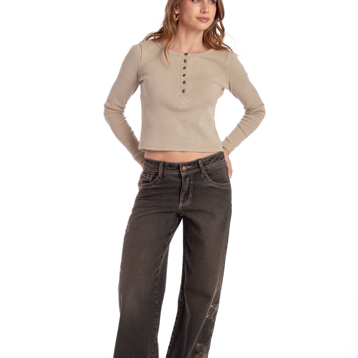 EFESIS - Jeans Wide Tiro Bajo Mujer