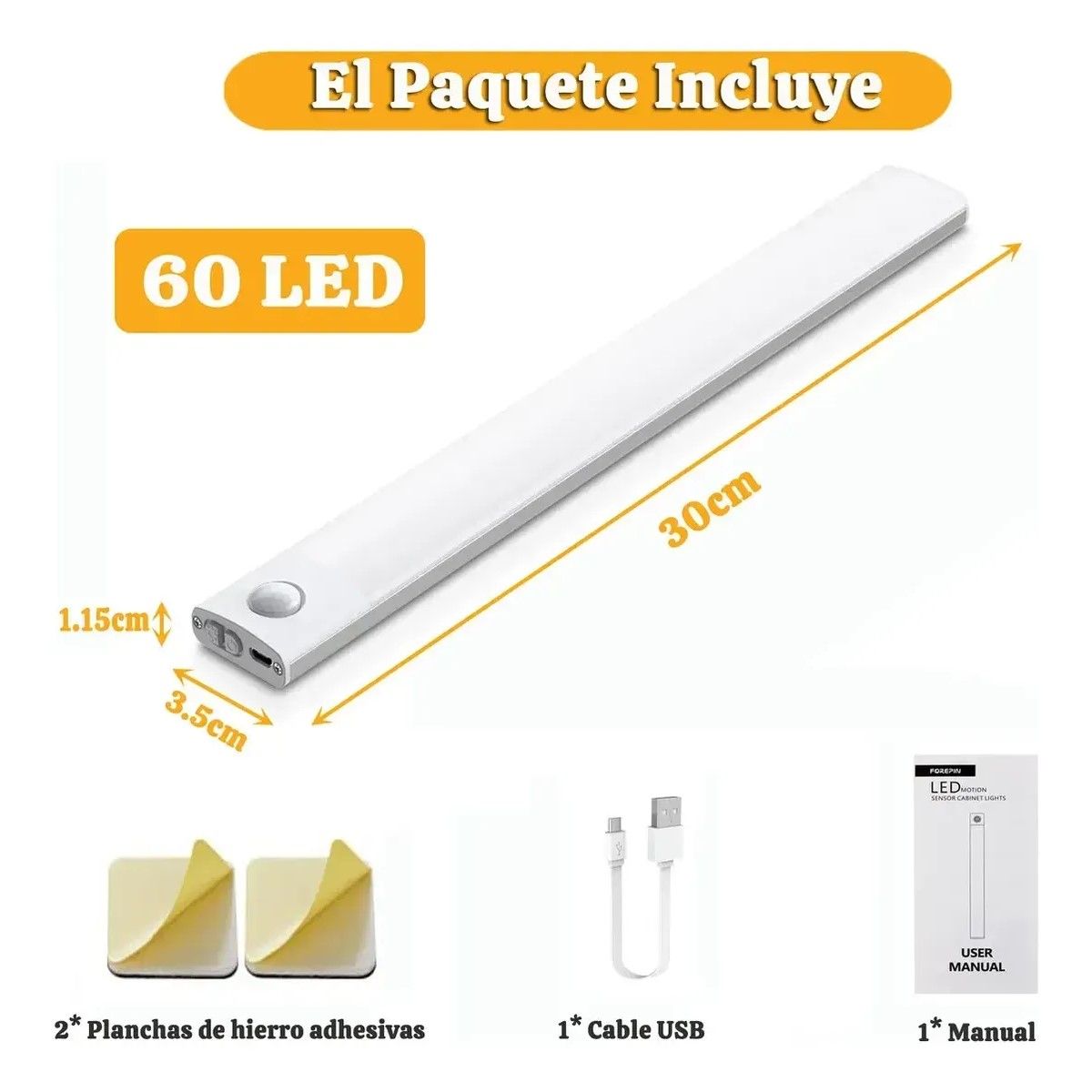 GENERICO - Luz Led Magnético Sensor De Movimiento Recargable Armario BELUG