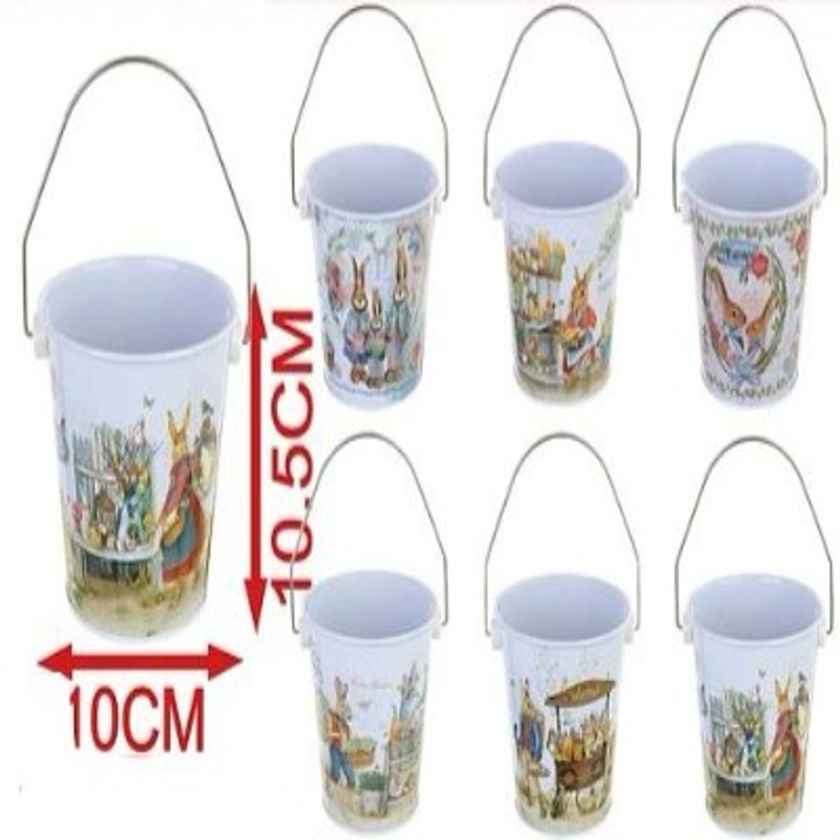 GENERICO - Balde de Pascua Metálico 10x10.5 cm Diseño Aleatorio  Canasto para Huevos y Dulces