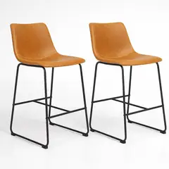 KLIK - Pack de 2 Taburetes de Bar Burgos de Cuero y Metal Industrial