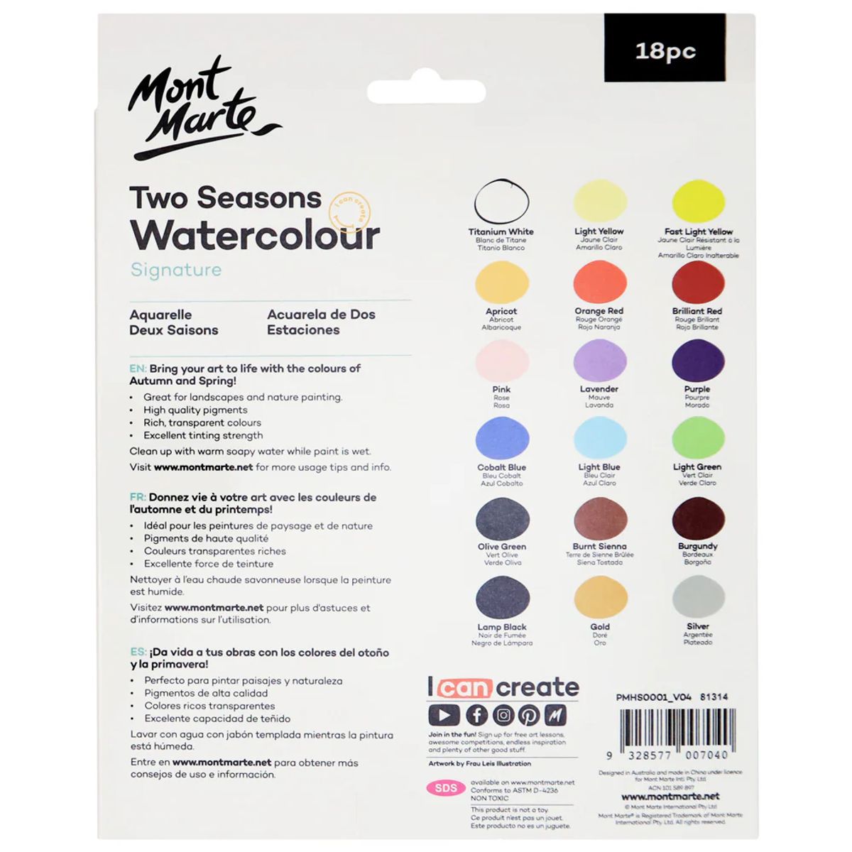 MONT MARTE - Mont Marte Set 18 Acuarelas Pastel Dos Estaciones 12ml