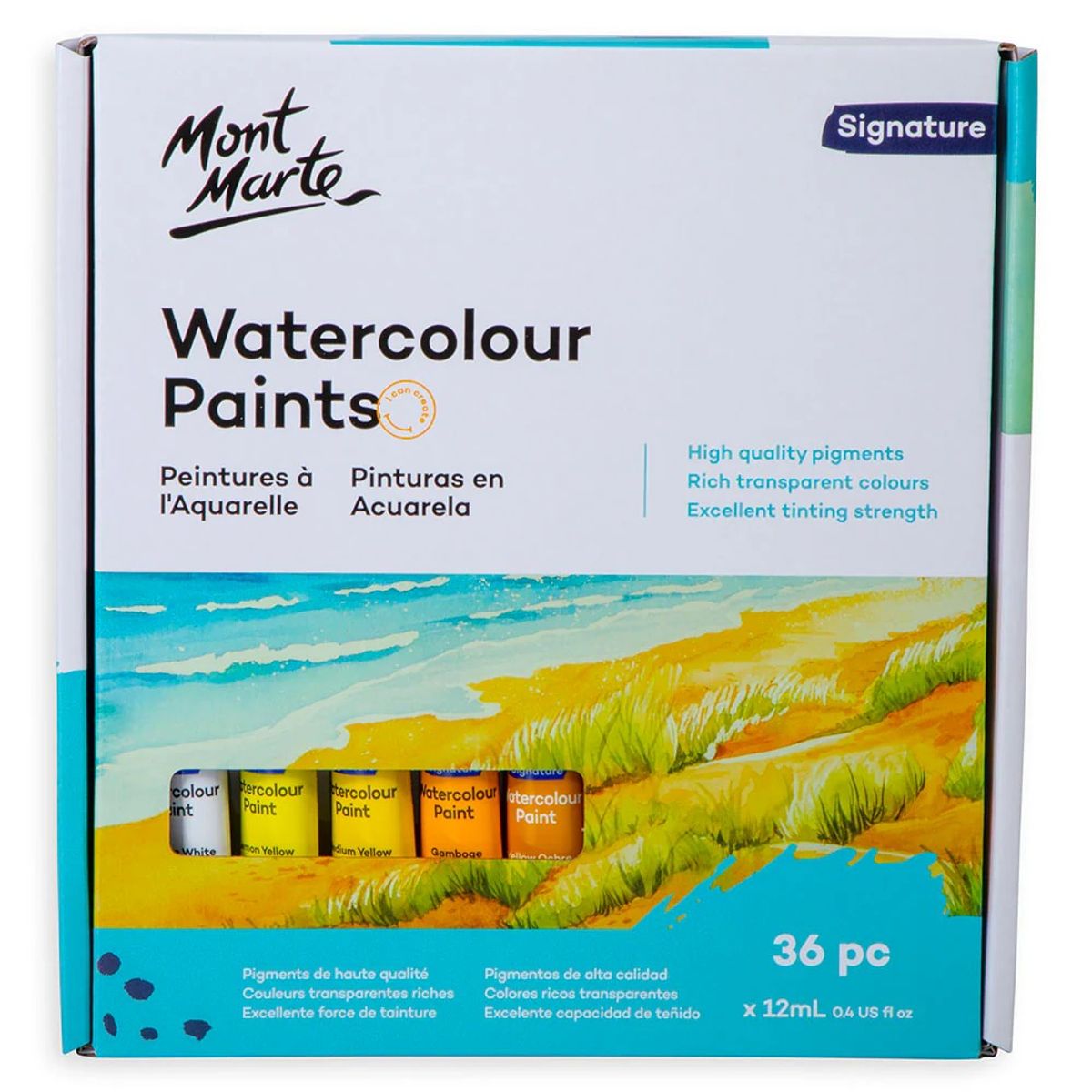 MONT MARTE - Mont Marte Set 36 Acuarelas Profesionales en Tubo 12ml