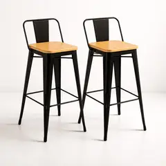 KLIK - Pack de 2 Taburetes Tolix Con Asiento De Madera Clara - Negros
