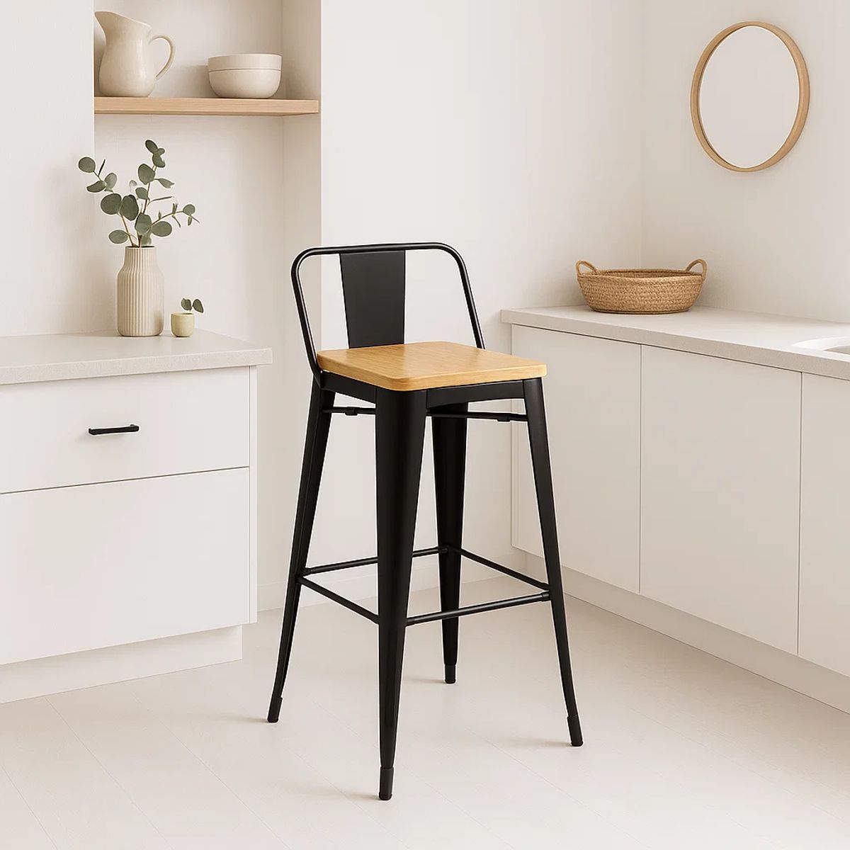 KLIK - Pack de 2 Taburetes Tolix Con Asiento De Madera Clara - Negros