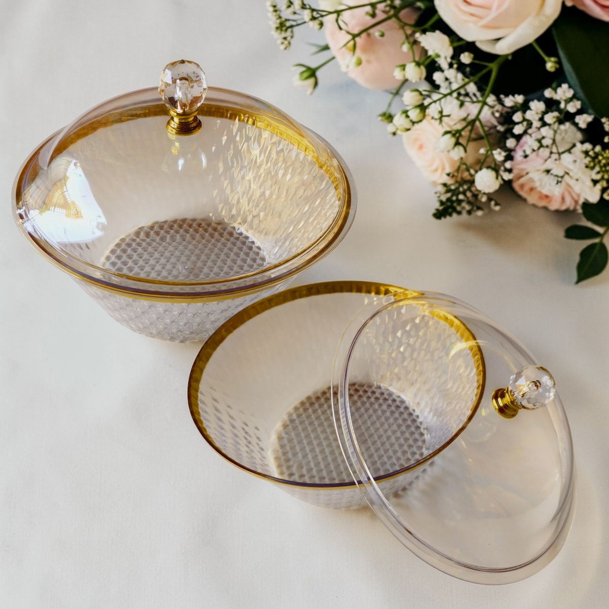 GENERICO - Pack 2 Fuentes & Bowl Transparente Con Tapa 22cm Diá