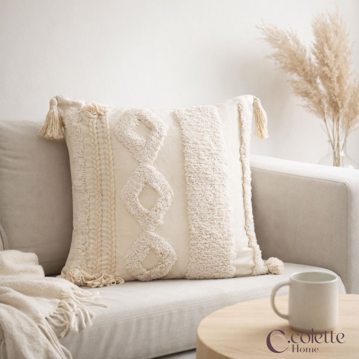 COLETTE - Funda de Cojín 45 x 45 Boho Geo Trenza