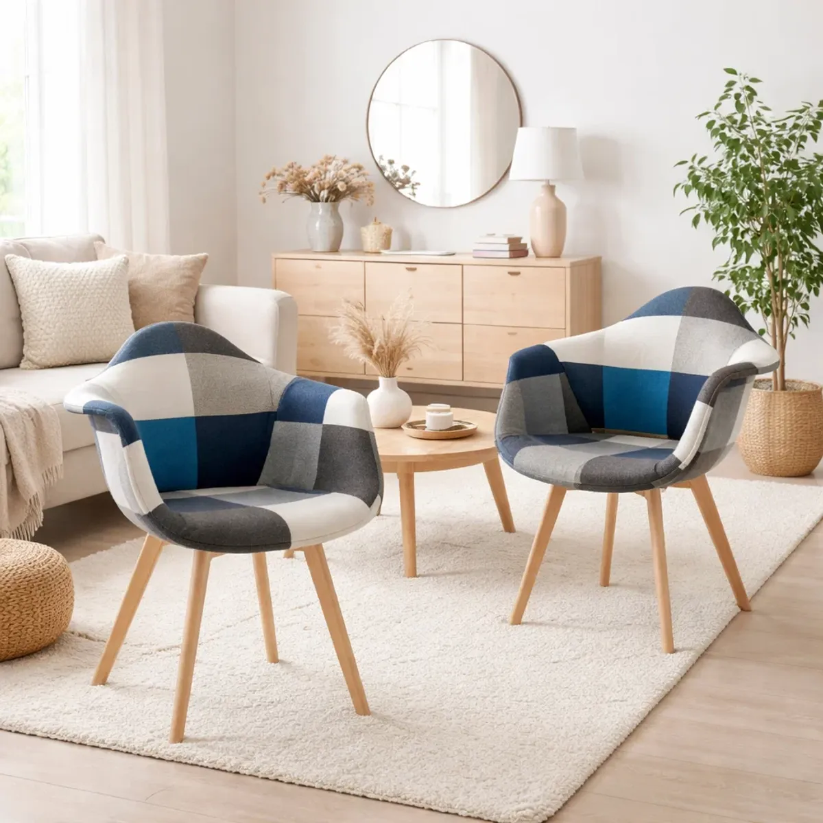 KLIK - Pack de 2 Butaca Sitial Patchwork Acolchado Wood - Celeste