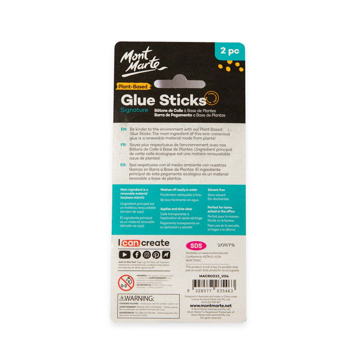 MONT MARTE - Mont Marte Pack 2 Barras de Pegamento a Base de Plantas 22g