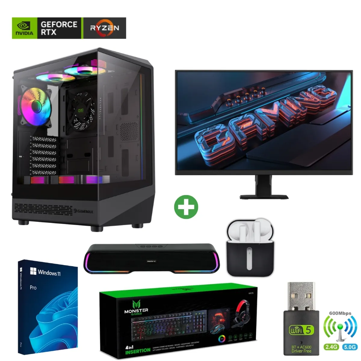 AMD CORP - Pc Gamer AMD 5 5500 - 32GB - RTX 5060 - 2TB (Monitor 27" + Parlante + HP) COC-B