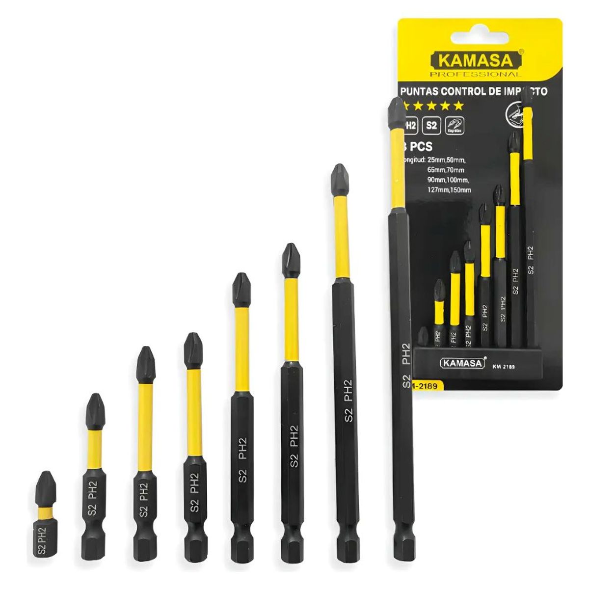 KAMASA - Set 8 Puntas De Impacto Magnéticas Ph2 S2 25-150mm Kamasa