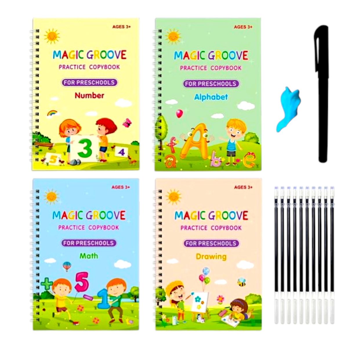 GENERICO - Set 4 Cuadernos Mágicos Caligrafía Reutilizables infantil