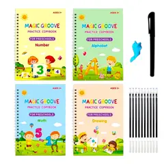 GENERICO - Set 4 Cuadernos Mágicos Caligrafía Reutilizables infantil