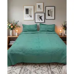 GENERICO - Cubrecama Quilt Bordado King mas Fundas de Almohadas Estilo Botánico