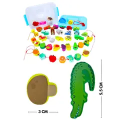 GENERICO - JUEGO MOTRICIDAD FINA SET ENHEBRADO FRUTA Y ANIMALES MADERA