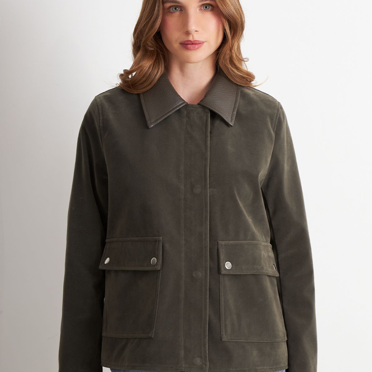 NICOPOLY - Chaqueta Tipo Gamuza Cuello Ecocuero Oliva Nicopoly