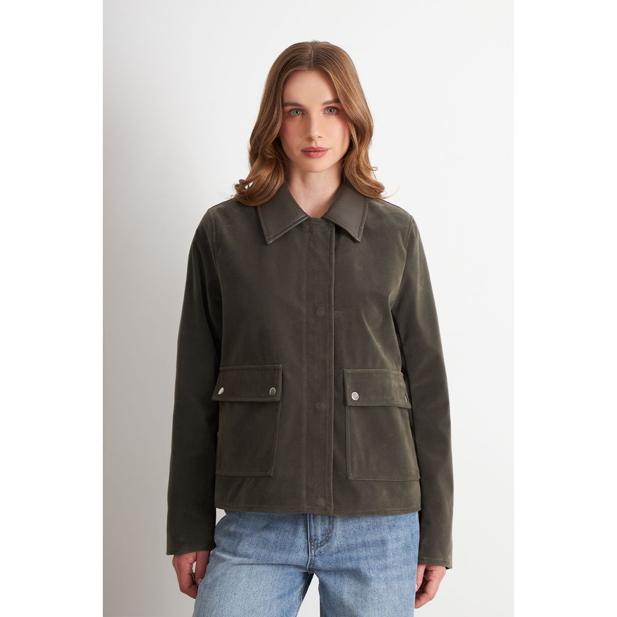 NICOPOLY - Chaqueta Tipo Gamuza Cuello Ecocuero Oliva Nicopoly