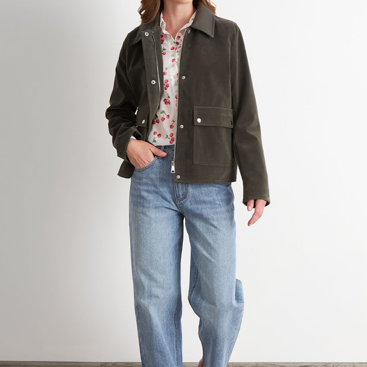 NICOPOLY - Chaqueta Tipo Gamuza Cuello Ecocuero Oliva Nicopoly