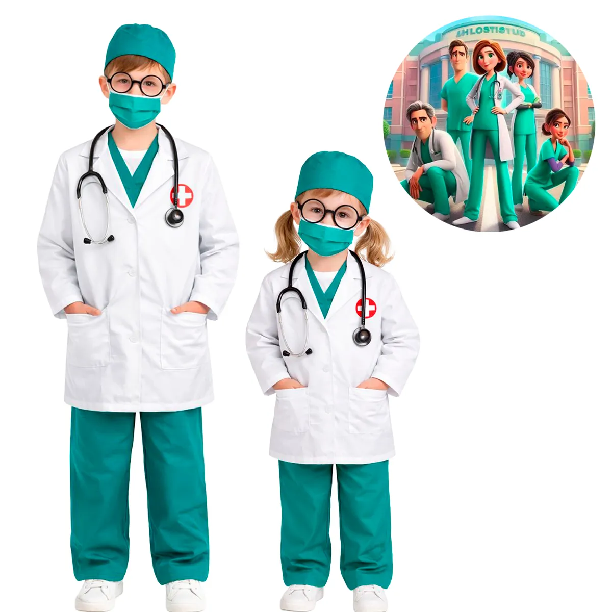 GENERICO - Disfraz Traje Doctor Medico Cuentos Infantiles Celebracion Dia Del Libro Todos los Accesorios