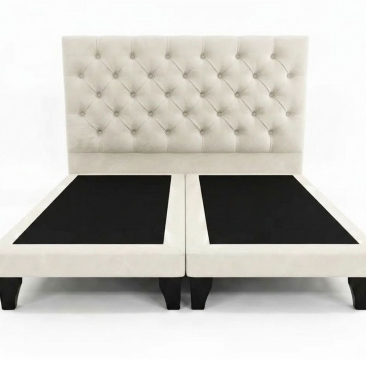 GENERICO - Cama Europea 2 Plazas + Respaldo Capitone Crudo