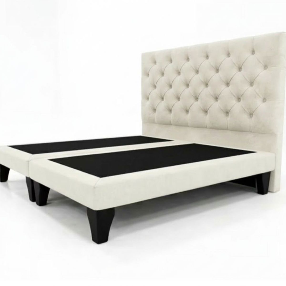 GENERICO - Cama Europea 2 Plazas + Respaldo Capitone Crudo