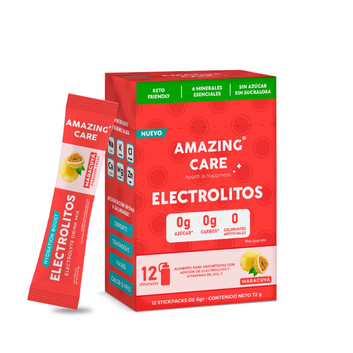 AMAZING CARE - Electrolitos Amazing Care Maracuyá Bebida Hidratante 12 Sticks