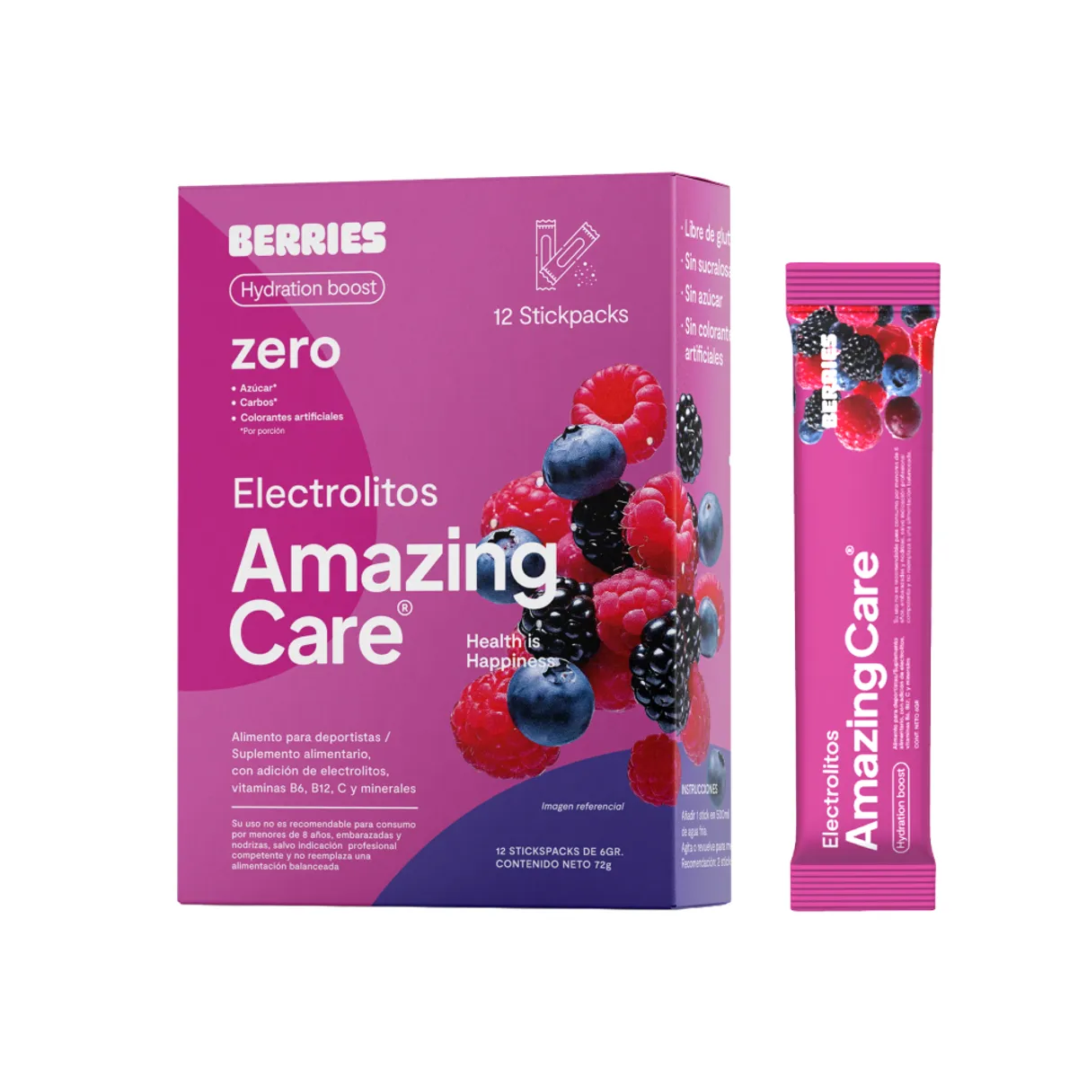 AMAZING CARE - Electrolitos Amazing Care Berries Bebida Hidratante 12 Sticks