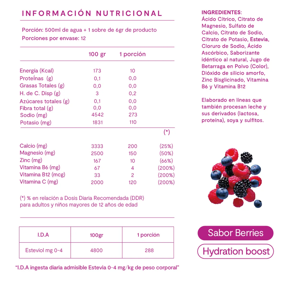 AMAZING CARE - Electrolitos Amazing Care Berries Bebida Hidratante 12 Sticks