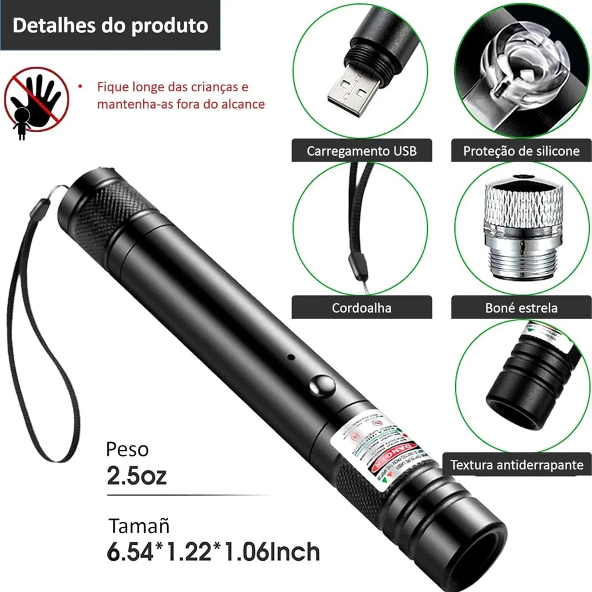 GENERICO - Puntero Laser Astronómic 5000mw Caleidoscopio Recargable Usb