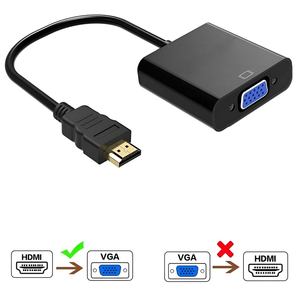 GENERICO - Adaptador HDMI a VGA Yixoo Negro 1080p con Audio para PC y TV